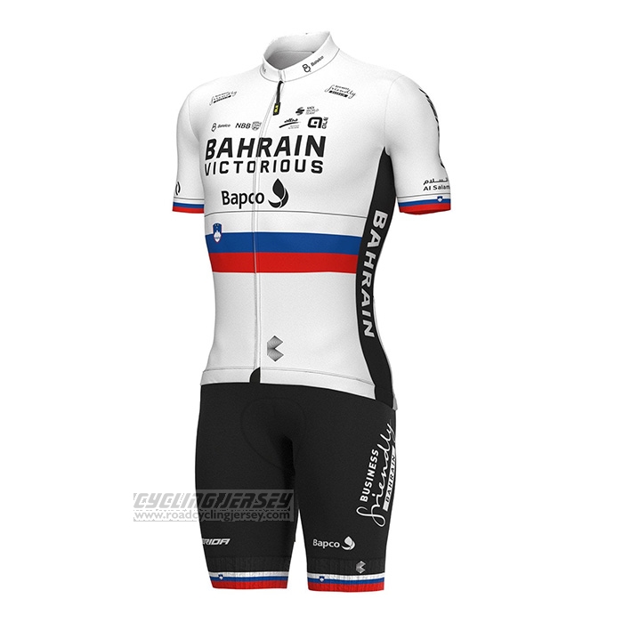 2022 Cycling Jersey Slovenia Champion Bahrain Victorious White Red Short Sleeve and Bib Short
